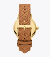T Monogram Tory Watch, Luggage Leather/Gold-Tone Stainless Steel, 32 x 42MM 