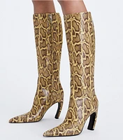 Tall Snake-Embossed Leather Boot