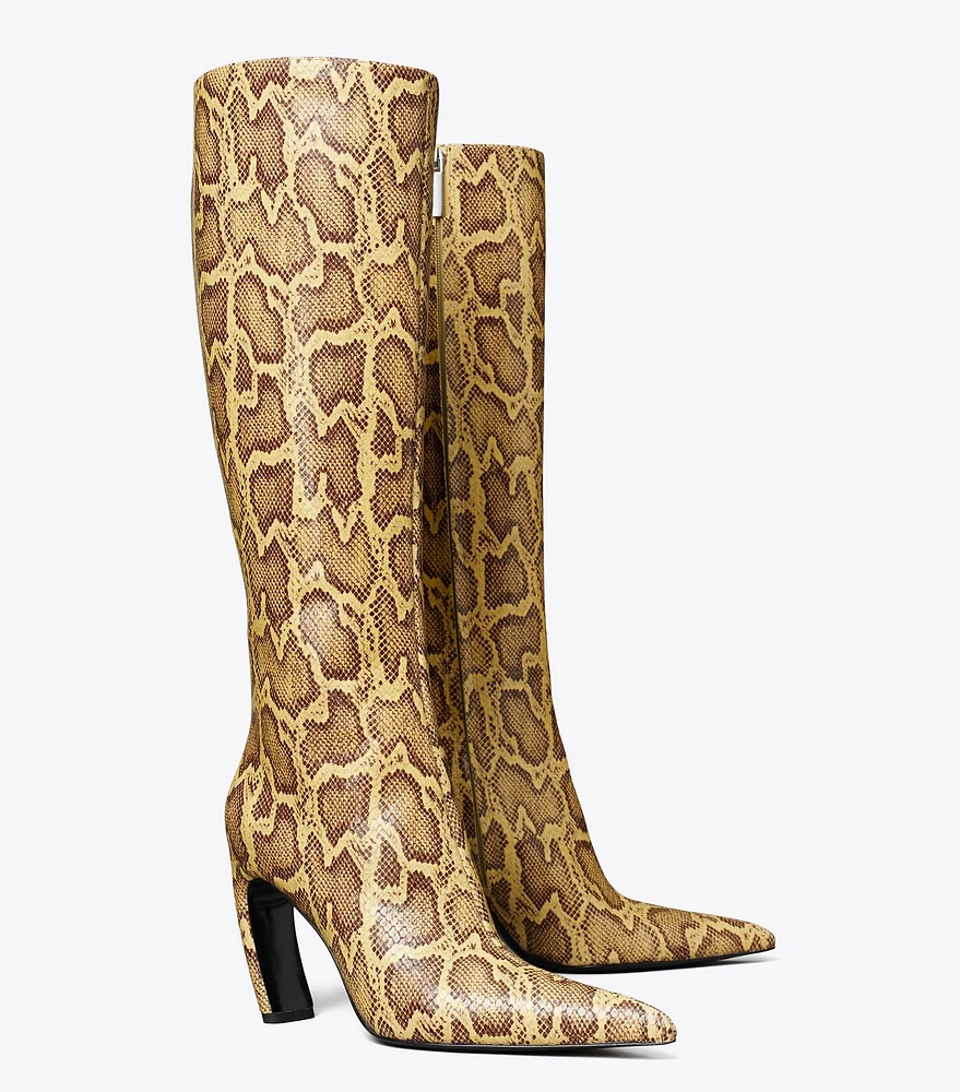 Tall Snake-Embossed Leather Boot