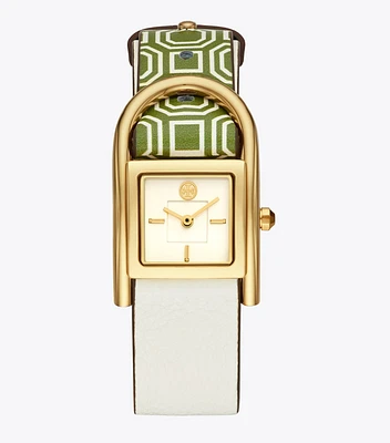 Thayer Watch, Green Leather/Gold-Tone, 25 X 39 MM