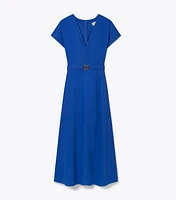 Waisted V-Neck Poplin Dress