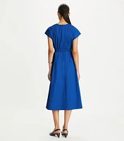 Waisted V-Neck Poplin Dress