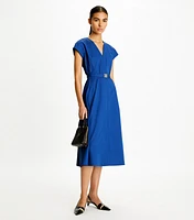 Waisted V-Neck Poplin Dress