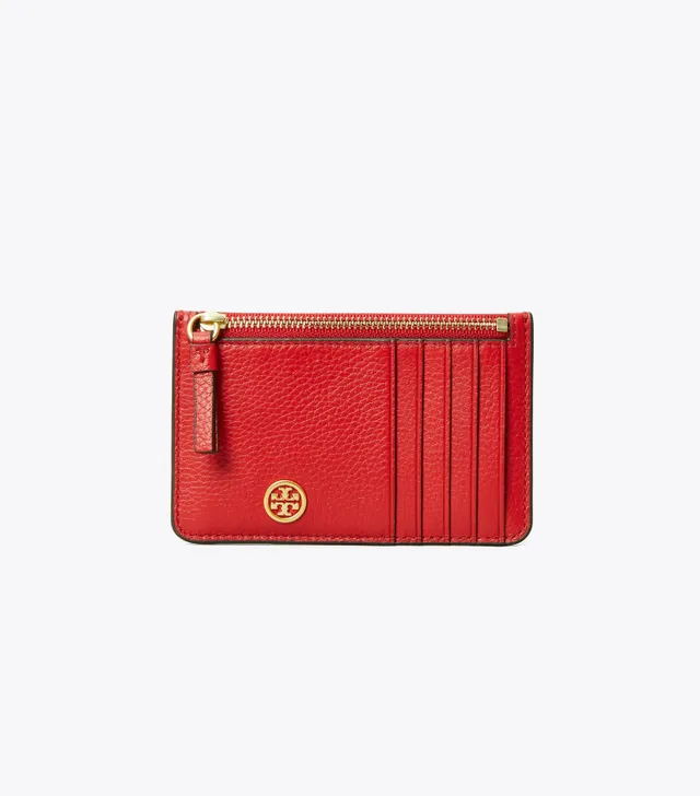 Tory Burch Walker Leather Top Zip Card Case