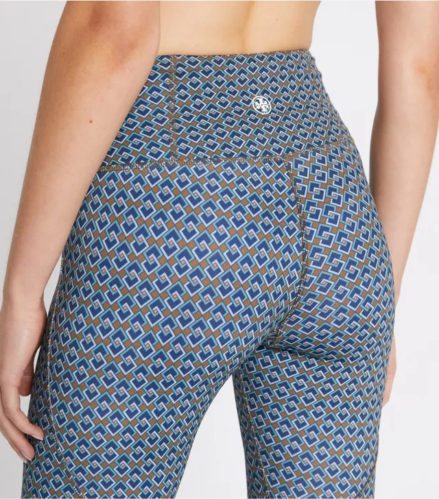 Tory Burch High-rise Printed Sculpt Compression Chevron 7/8 Leggings In  Evergreen Micro Check