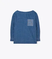 Windowpane Plaid Silk Boatneck Top