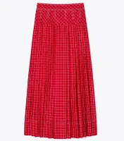 Windowpane Silk Pleated Skirt