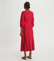 Windowpane Silk Pleated Skirt