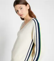 Wool Side-Stripe V-Neck Sweater