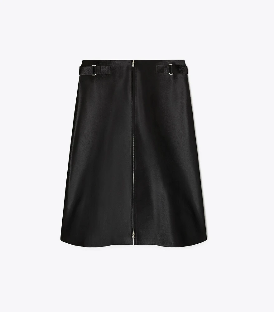 Zip-Front Calf Hair Skirt