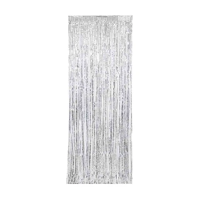 321 Party! Metallic Silver Foil Fringe Curtain