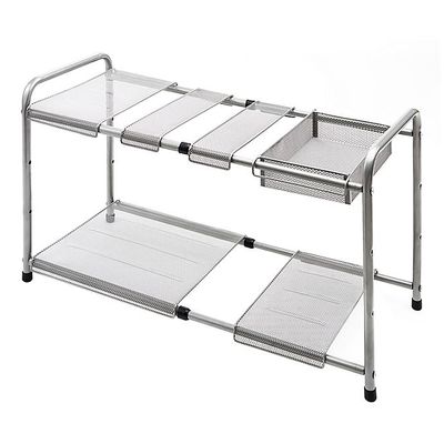 Squared Away™ 2-Tier Metal Mesh Expandable Under-the-Sink Storage Shelf in Matte Nickel