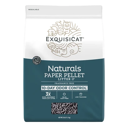ExquisiCat Naturals Multi-Cat Paper Pellet Cat Litter - Unscented, Low Dust, Low Tracking