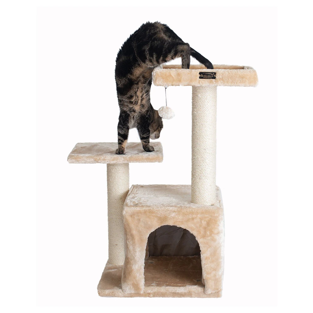 Armarkat 32-in Faux Fur Real Wood Cat Tree & Condo Kitty Pet Play House,  Beige | The Market Place