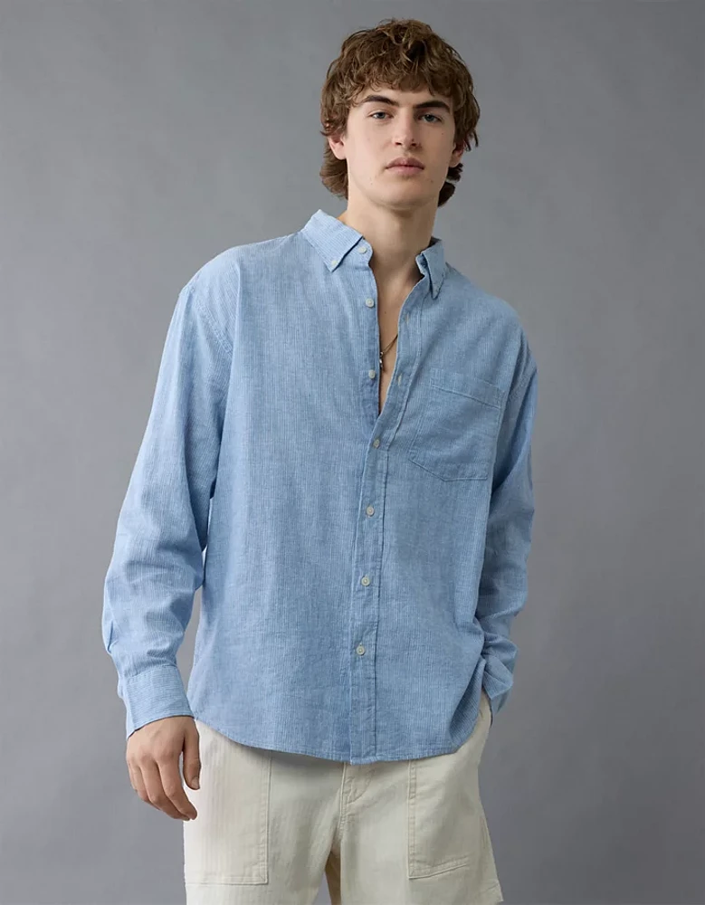 Chemise en mélange de lin décontractée tous les jours à carreaux AE