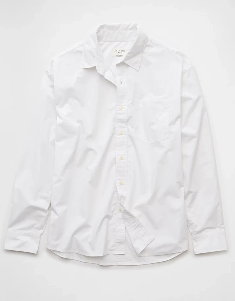 AE Long-Sleeve Poplin Button-Up Lounge Shirt