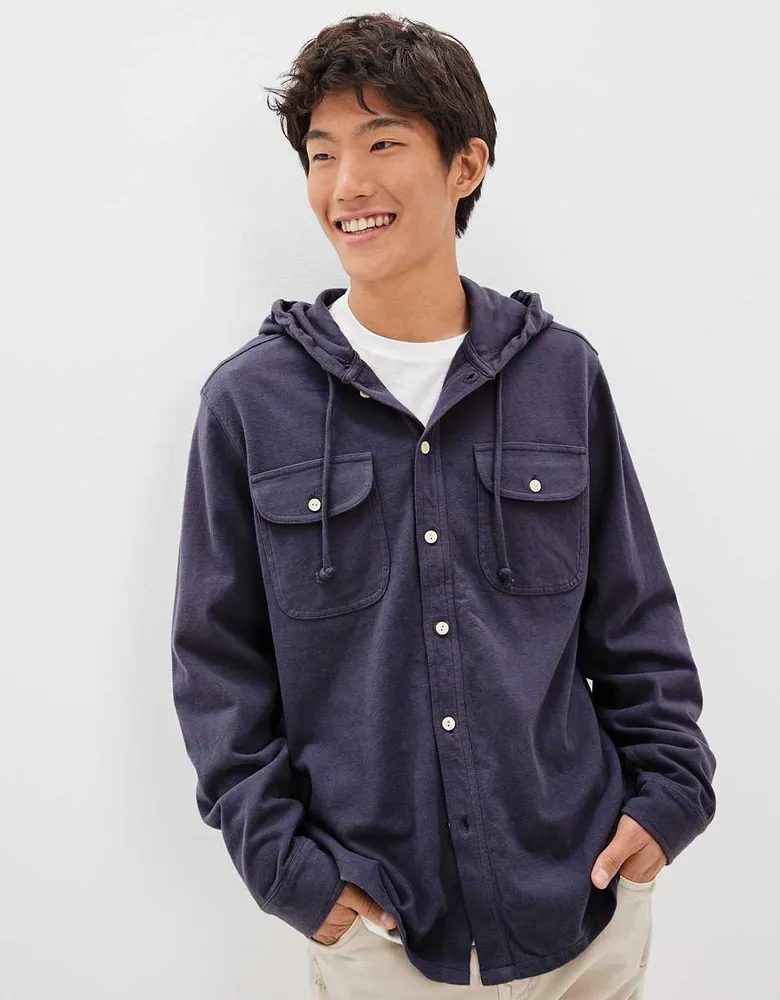 AE Super Soft Hooded Knit Button-Up Shirt