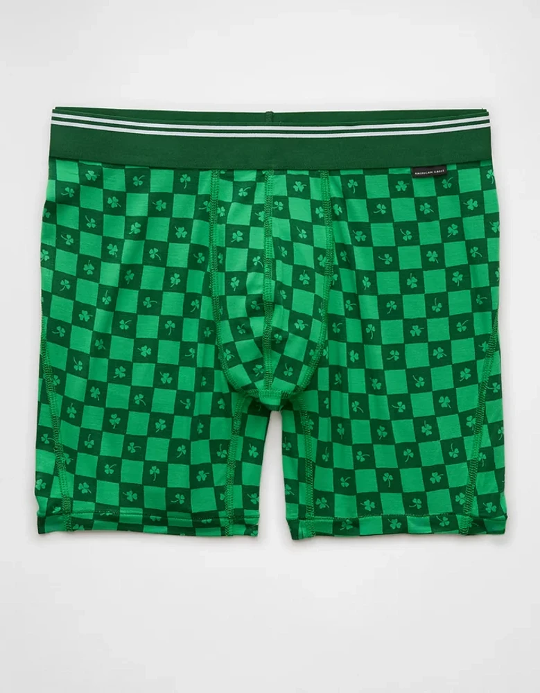 AEO Men's St. Patrick's Day Clover Check 6" Ultra Soft Boxer Brief