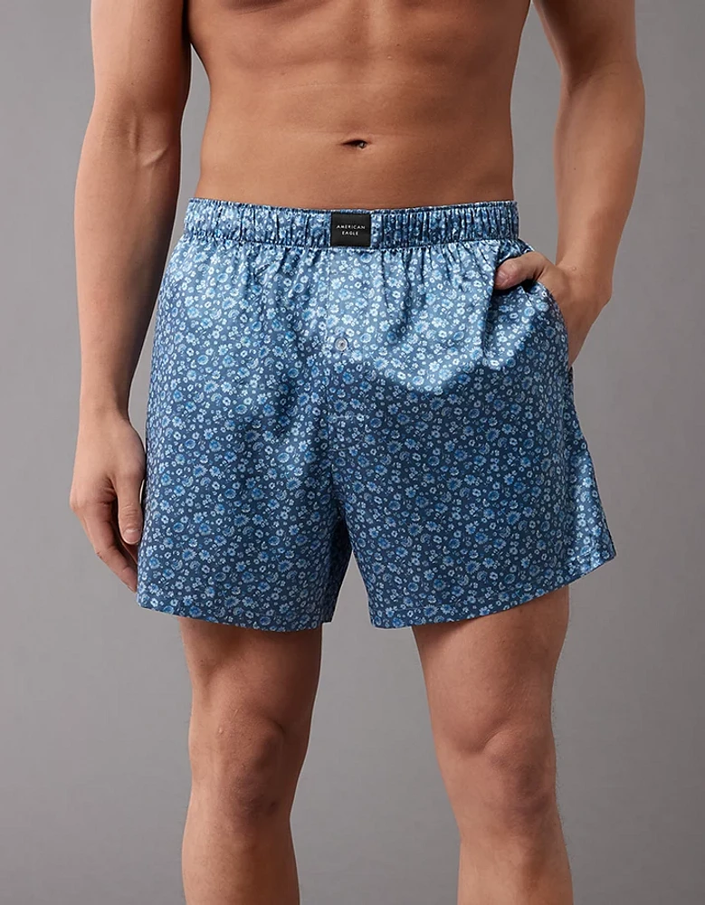 Caleçon boxeur à poche en satin motif floral pour hommes AEO