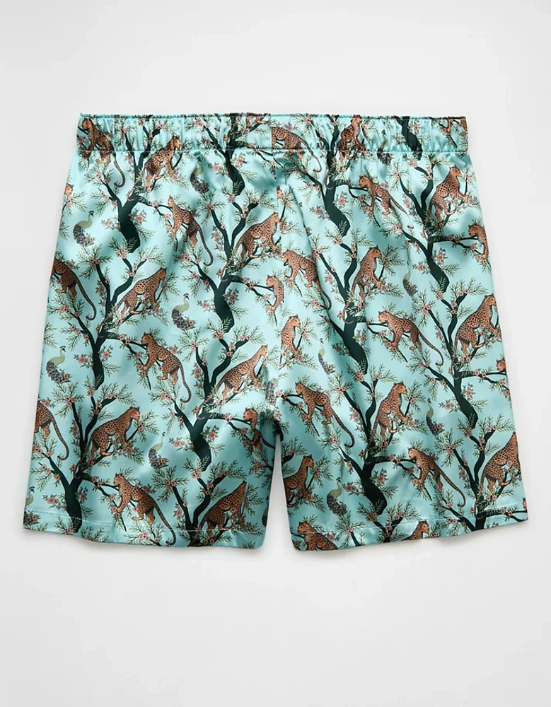 Caleçon boxeur à poche en satin léopards tropicaux pour hommes AEO