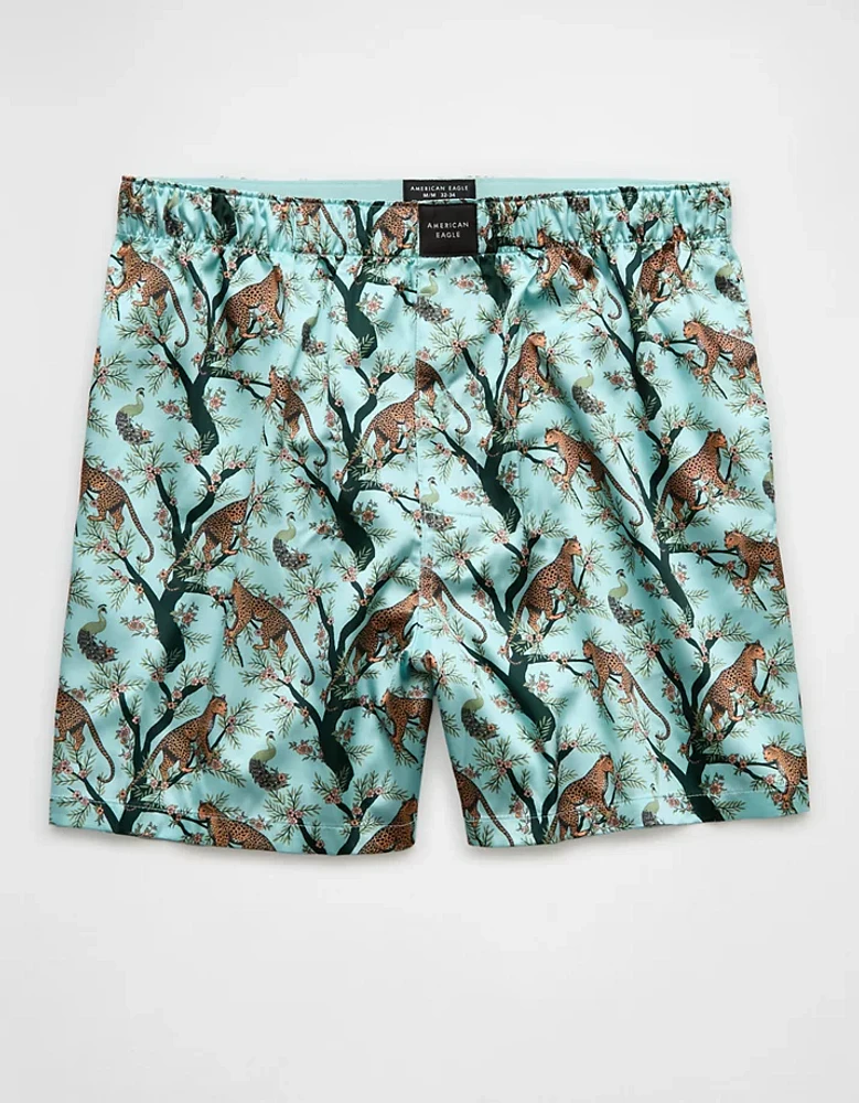 Caleçon boxeur à poche en satin léopards tropicaux pour hommes AEO