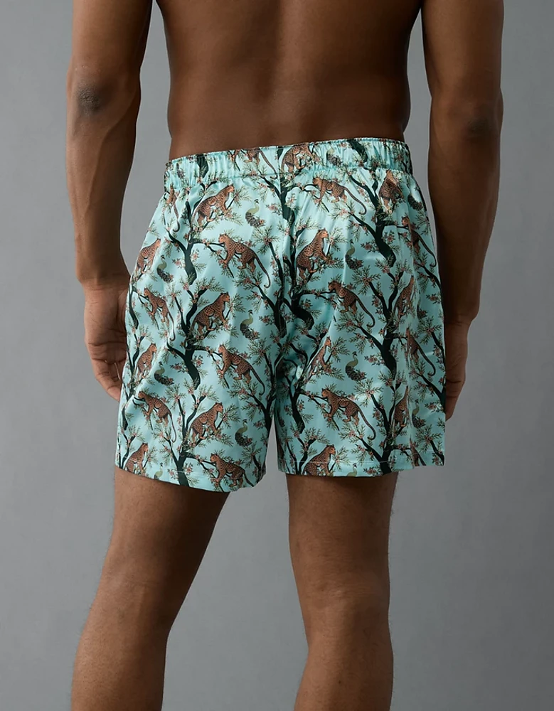 Caleçon boxeur à poche en satin léopards tropicaux pour hommes AEO