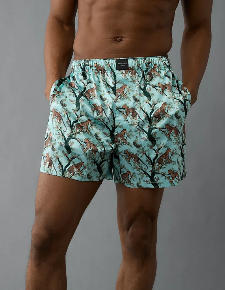 Caleçon boxeur à poche en satin léopards tropicaux pour hommes AEO