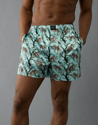 Caleçon boxeur à poche en satin léopards tropicaux pour hommes AEO