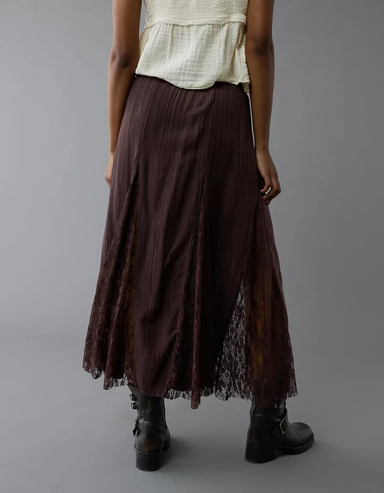 Jupe-short longue avec élément en dentelle à taille haute AE