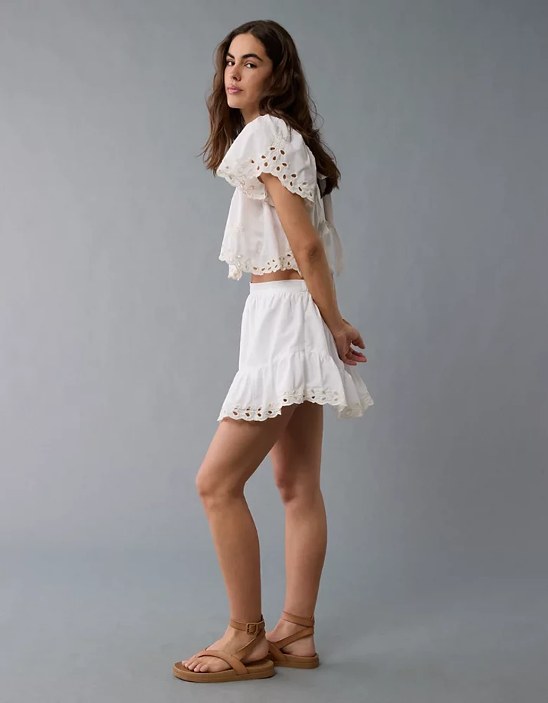 AE High-Waisted Embroidered Eyelet Mini Skirt