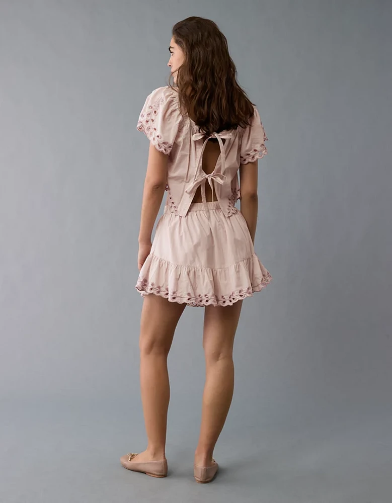 AE High-Waisted Embroidered Eyelet Mini Skirt