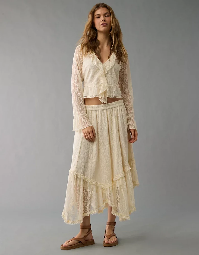 AE Lace Handkerchief Hem Maxi Skirt