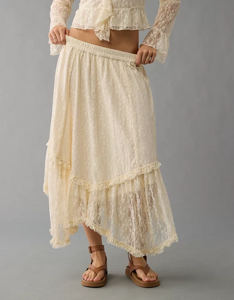 AE Lace Handkerchief Hem Maxi Skirt