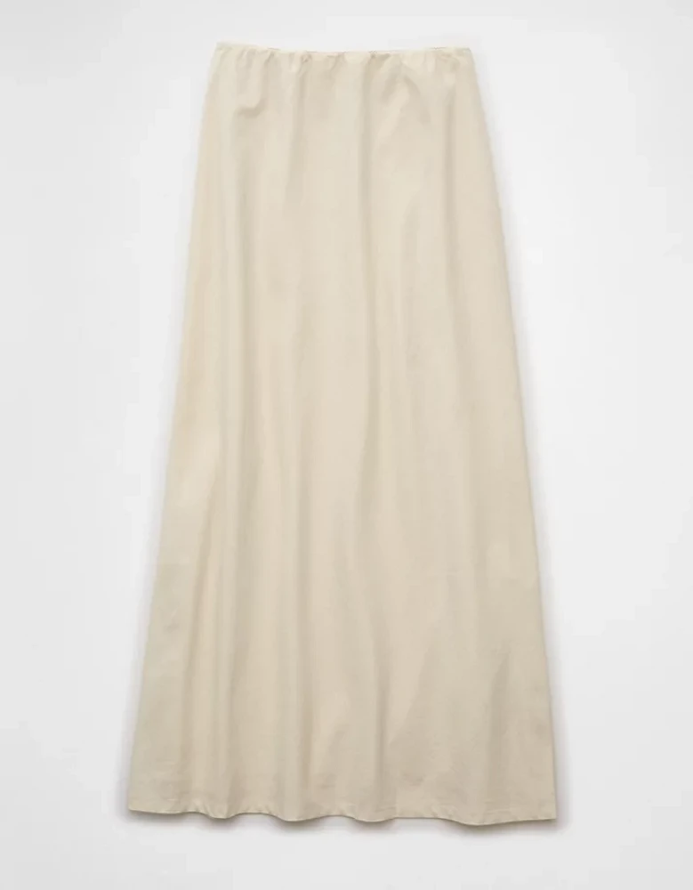 Jupe longue en mélange de lin à taille haute AE