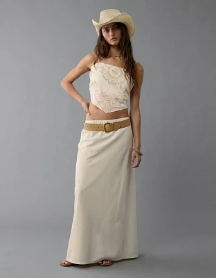 Jupe longue en mélange de lin à taille haute AE