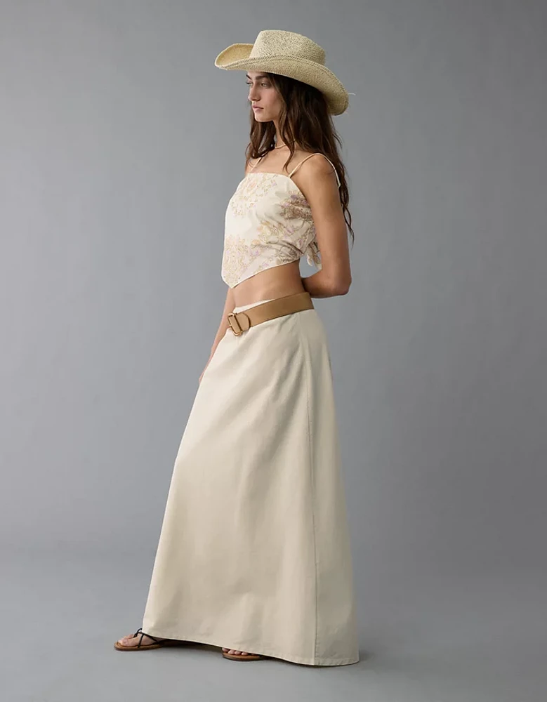 Jupe longue en mélange de lin à taille haute AE