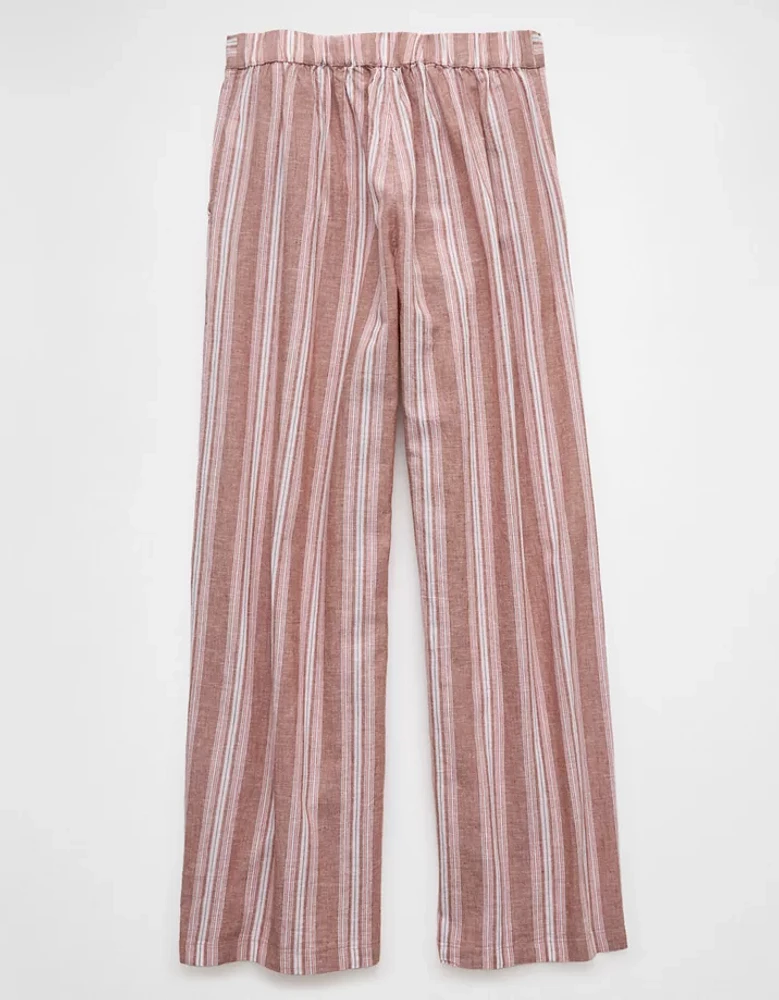 Pantalon à jambe large en mélange de lin taille haute AE