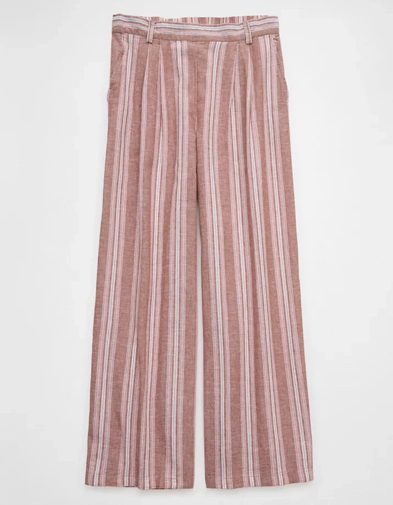 Pantalon à jambe large en mélange de lin taille haute AE