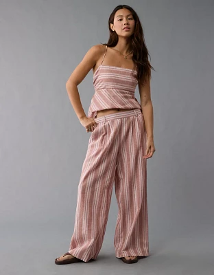 Pantalon à jambe large en mélange de lin taille haute AE