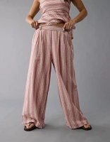 Pantalon à jambe large en mélange de lin taille haute AE