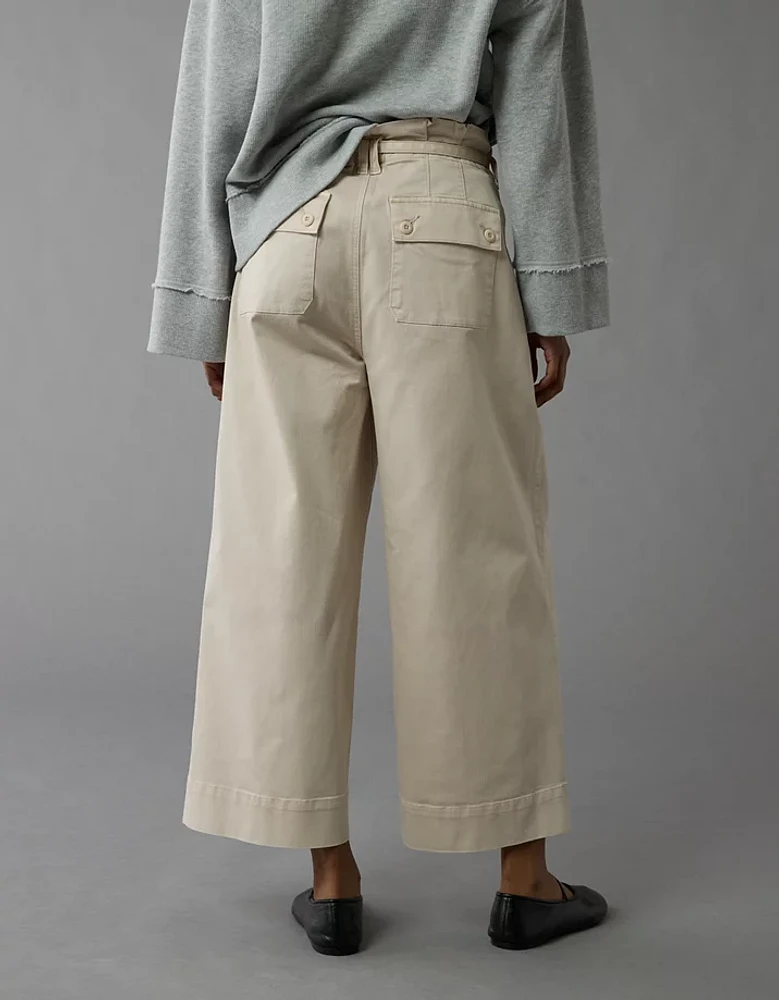 Pantalon court à jambe large et taille froncée extensible AE