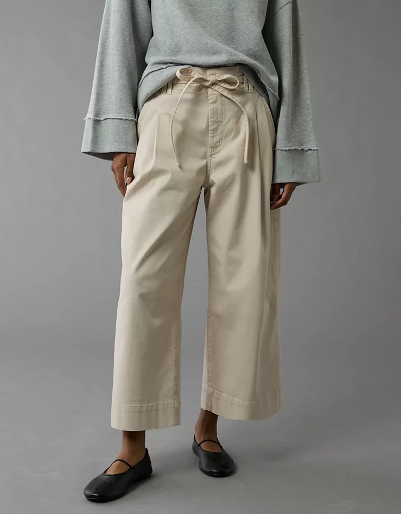 AE Stretch Paperbag Wide-Leg Crop Pant