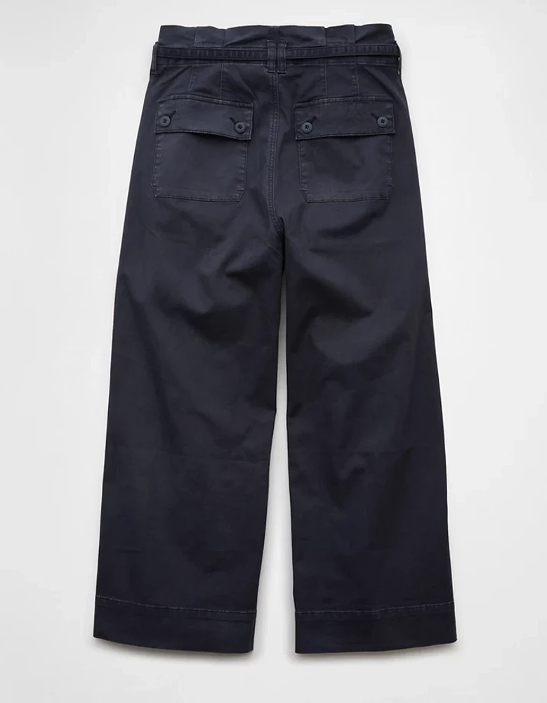 Pantalon court à jambe large et taille froncée extensible AE