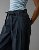 Pantalon court à jambe large et taille froncée extensible AE