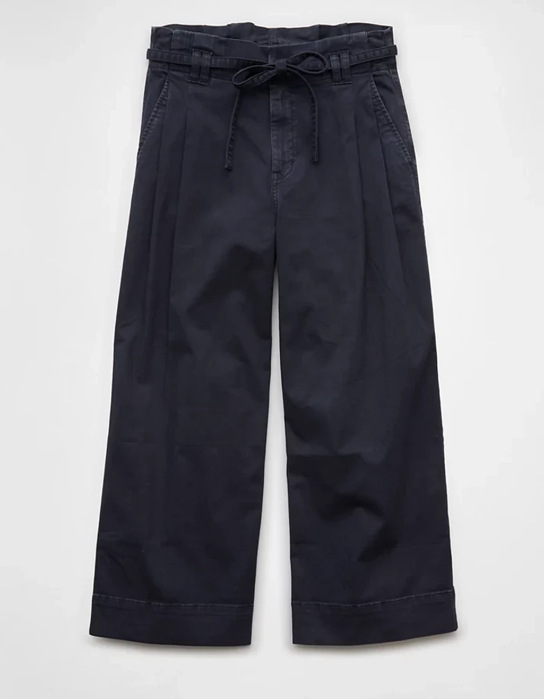 Pantalon court à jambe large et taille froncée extensible AE