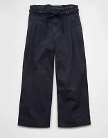 Pantalon court à jambe large et taille froncée extensible AE