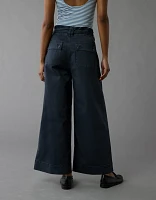 Pantalon court à jambe large et taille froncée extensible AE