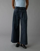 Pantalon court à jambe large et taille froncée extensible AE