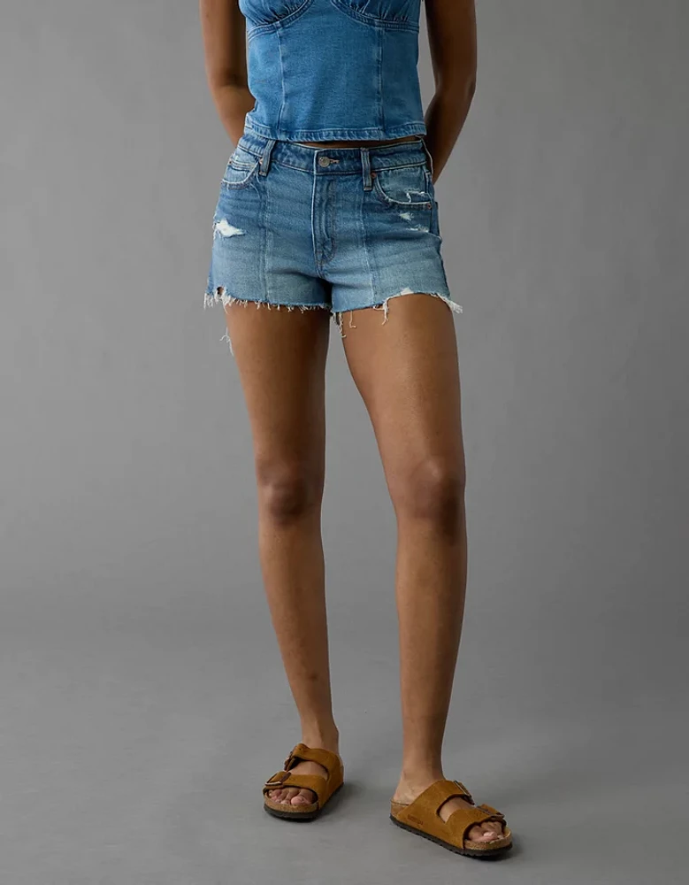 Minishort parfait en denim déchiré à contraste de couleurs extensible AE