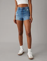 Short maman déchiré en denim extensible et rigide AE